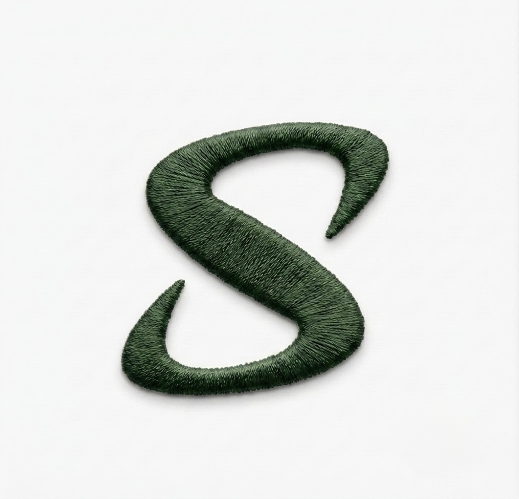 Raised forest green S embroidery detail on the First Run S Hat