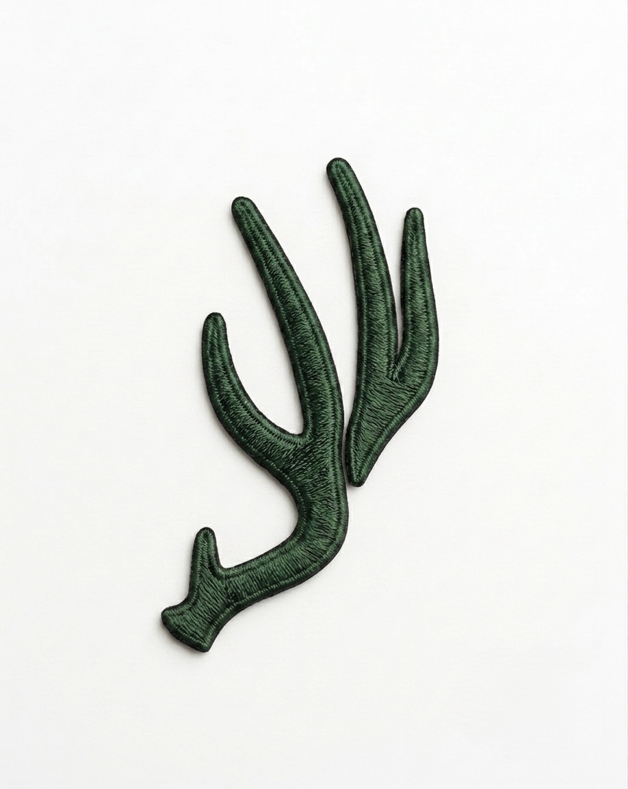 Forest green Mule Deer antler embroidery detail on the First Run S Hat